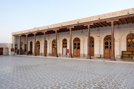 Doha, Qatar - Souq Waqif in Doha, Qatar, showcasing its traditional Qatari architecture, narrow pathways, heritage buildings, shops, and vibrant atmosphere. 