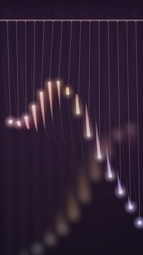 Pendulum Wave Apparatus Glowing Bobs Swinging In And Out Of Phase Abstract Physics Motion Background Seamless Loop in soft rose tones vertical 9:16