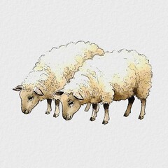 Cute watercolor sheep grazing together on a white background © NOORNABILA