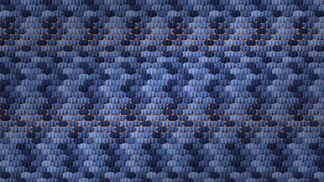 Overlapping Ceramic Scale Tiles Sliding Apart to Reveal Warm Color Slivers, Seamless Loop in deep blue tones