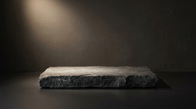 A stone slab with a single light source casting a shadow on a dark background.