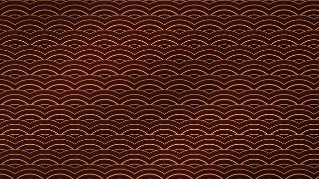 Seigaiha Japanese Wave Pattern Indigo and Gold Traditional Motion Background Seamless Loop in subtle vermilion tones