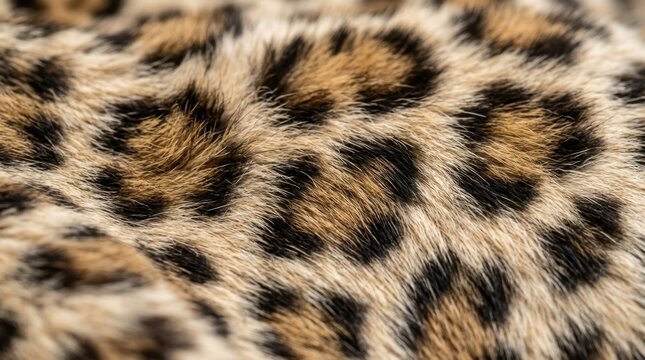Macro texture of leopard print fur coat. Spotted animal pattern background