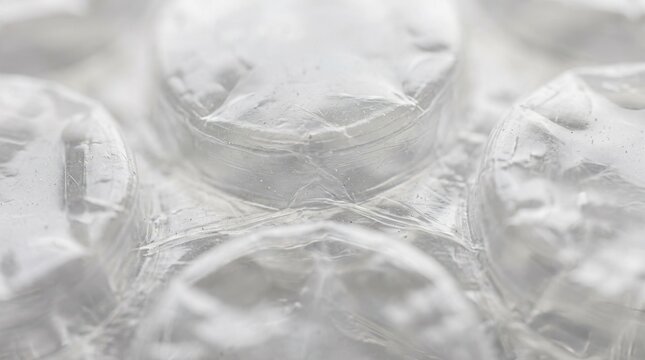 Plastic air cushion film texture. Macro detail of bubble wrap packaging. Transparent material background