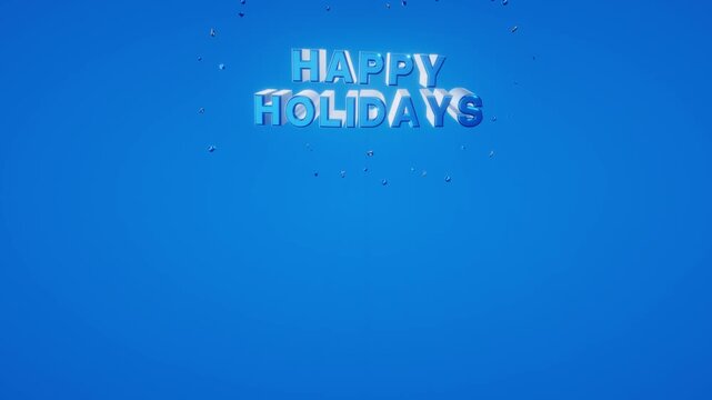 Happy Holidays stylized 3D typography positioned as an upper header with expansive lower negative space and confetti on deep blue