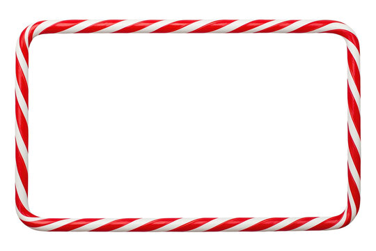 Realistic transparent image of candy cane border frame with realistic surface texture