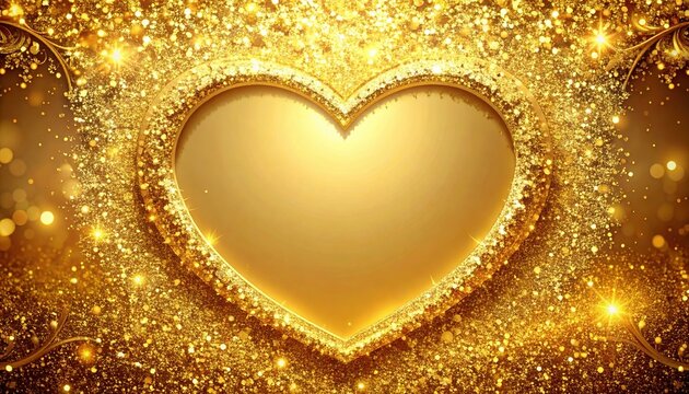 Golden glitter heart frame with luxurious decorative border