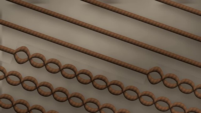 Thick Yarn Crochet Chain Rows Unravel And Knit Back Stitch By Stitch, Mechanical Seamless Loop in bright linen tones