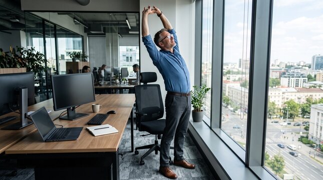 Office Worker Taking Active Break to Support Cardiovascular Health and Stroke Prevention