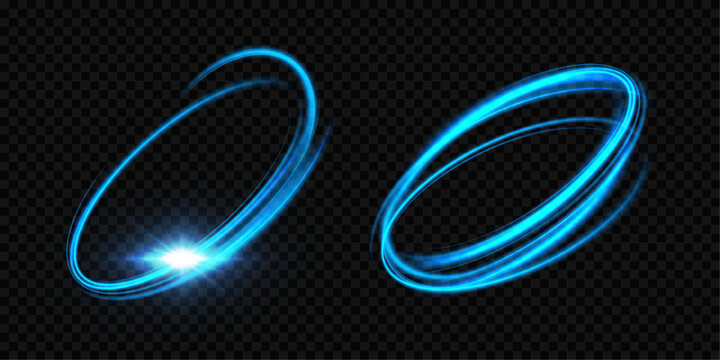 Blue neon ring. Glowing circle. Glow effect. Round light frame. abstract light lines of movement and speedAbstract light lines of movement and speed. light blue ellipse