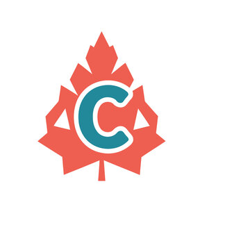 Red maple leaf with blue letter C