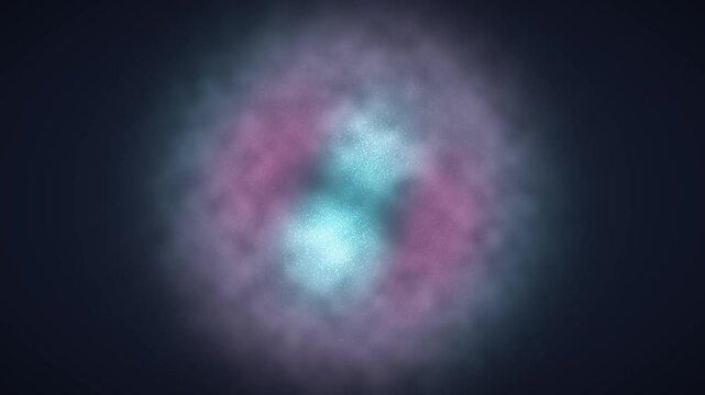 Quantum atomic orbital wave function probability cloud morphing seamless loop in calm cyan tones