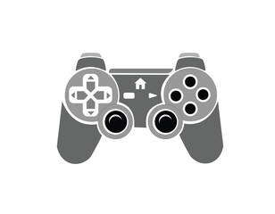 Gray game controller icon with buttons and joystick for gaming, console, entertainment and digital play concept © SUMI