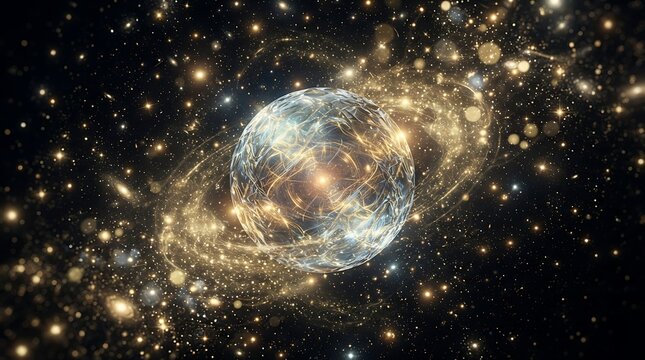 Abstract shimmering sphere with glowing golden light