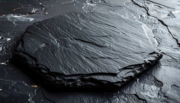 Hexagonal black slate stone plate with rugged natural texture and matte finish
