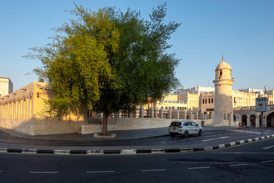 Doha, Qatar - Souq Waqif in Doha, Qatar, showcasing its traditional Qatari architecture, narrow pathways, heritage buildings, shops, and vibrant atmosphere. 