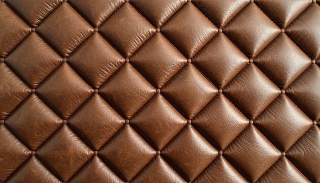 Brown diamond quilted textile fabric with padded geometric pattern and soft surface