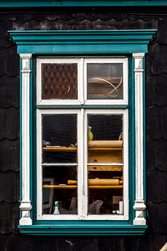 Window of an old wooden house in Chile South America