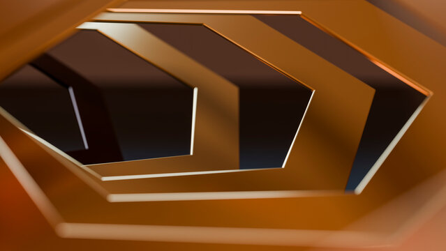 Close-up of hexagonal metal rings forming abstract geometric pattern