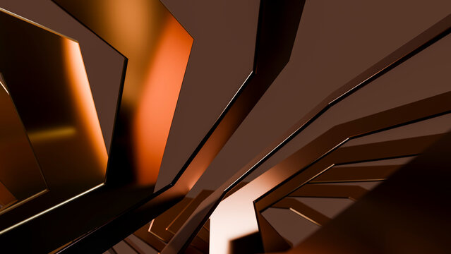 Abstract shiny brown and orange geometric surfaces with reflective