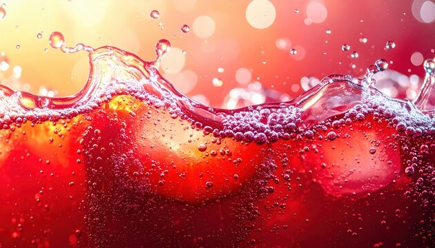 Red fruit soda splash with bubbles and refreshing beverage texture