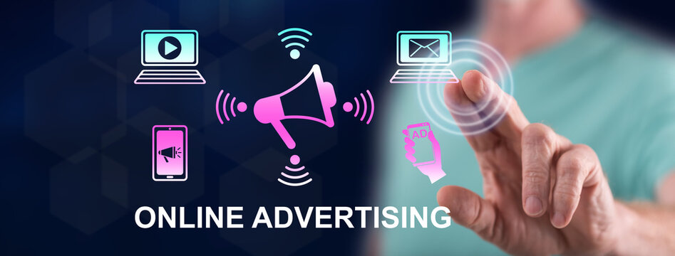 Man touching an online advertising concept