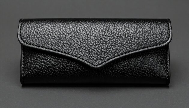Black leather glasses case with flap closure and premium smooth texture