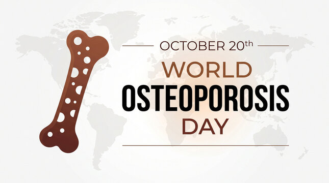 World Osteoporosis Day graphic featuring a stylized bone illustration and text "October 20th World Osteoporosis Day" on a world map background, isolated on transparent background.