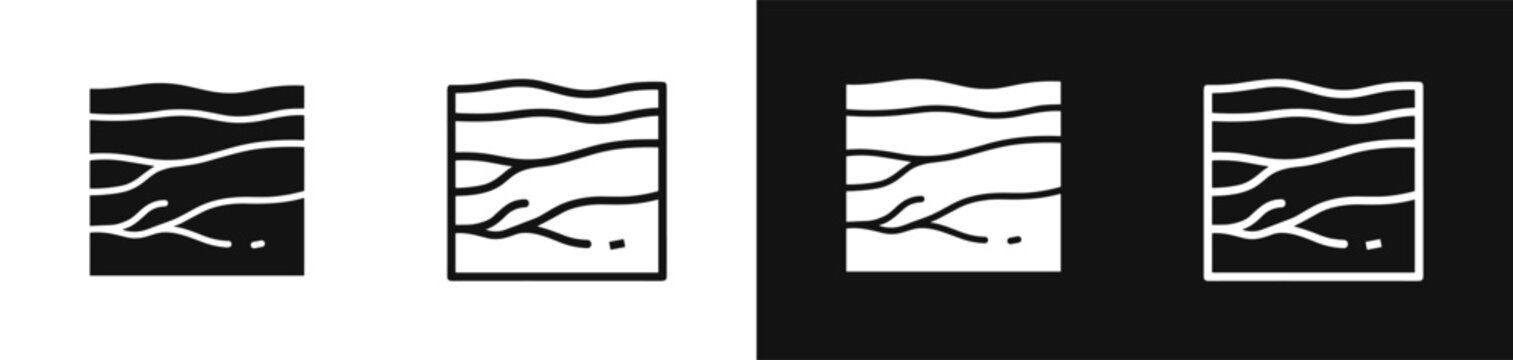 Soil layers underground icon vector set, geology and strata earth structure