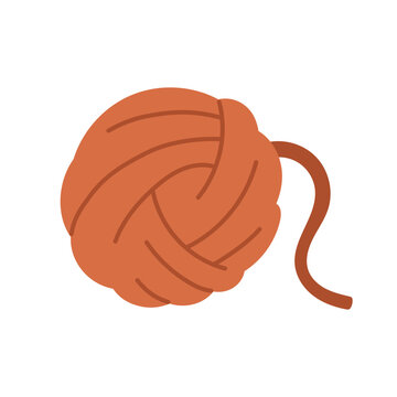 Vector hand drawn orange yarn ball illustration. Cozy wool thread for knitting, crochet, handmade craft and needlework. Analog hobby, DIY hobby element isolated on white background