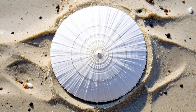 White round sand dollar sea urchin shell with detailed natural beach texture