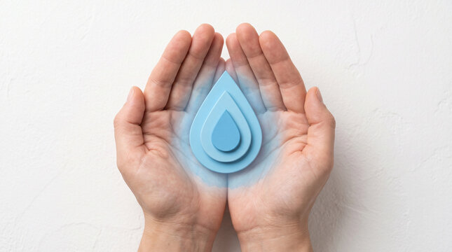 Hands holding transparent water droplet symbolizing polio immunization with World Polio Day October 24 droplet shape representing World Health Organization two hands cradle