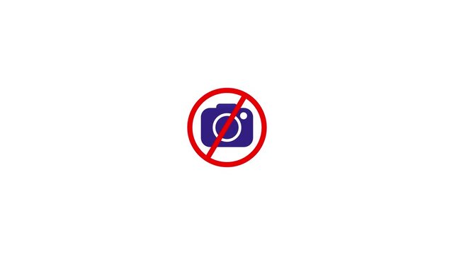 No allowed sign animation, camera prohibited on white background, no camera forbidden, symbol