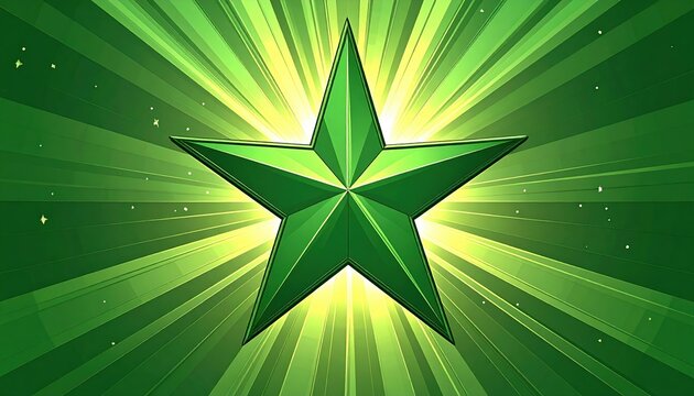 Green ten-pointed star with radiant sunburst shape for badge, celebration and graphic design concepts