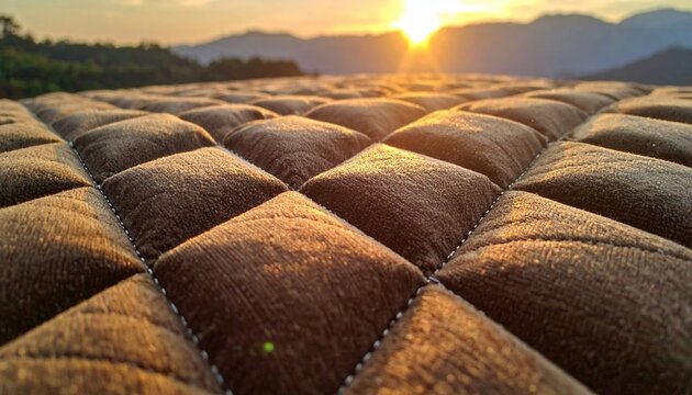 Brown diamond quilted textile fabric with padded geometric pattern and soft surface