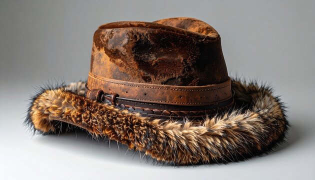 Brown fur-lined trapper hat with rustic winter fashion design