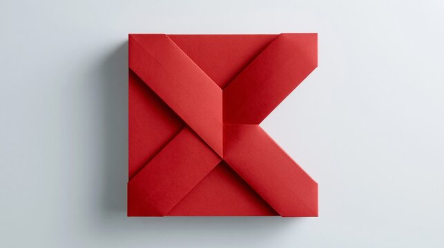 Red origami folded paper square