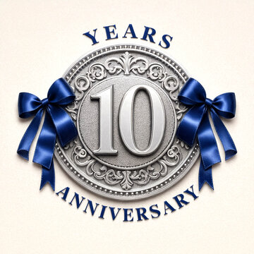 Elegant ten years anniversary celebration decorative metal badge design