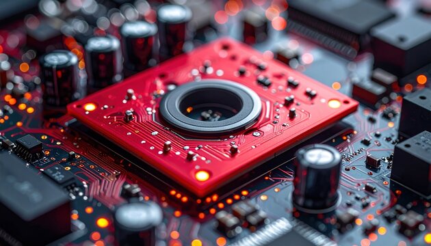 Red IMU sensor breakout board with electronic gyroscope components
