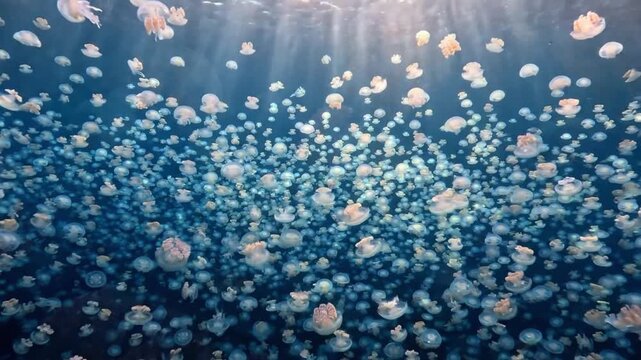 Incredible jellyfish swarm captured in ocean depths near warm coastal waters