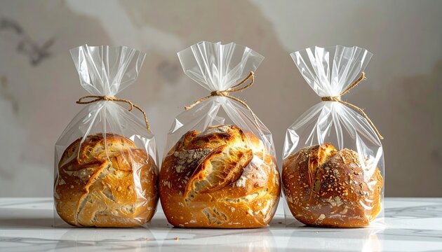 Clear plastic bread bag with twist tie for bakery packaging concepts