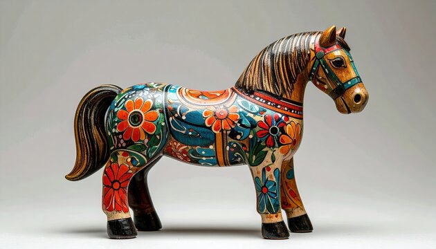 Traditional Swedish Dala horse folk art souvenir with colorful painted decoration