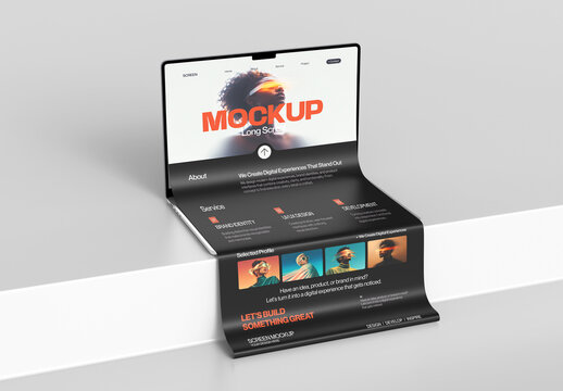 Long Scroll Website Mockup on Laptop Screen