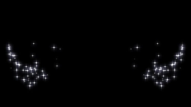 Magical glitter trail line animation, fast glowing star streaks, white shimmer particles, black screen background alpha sparkle transition effect, fantasy light motion, doodle stars, 4k video