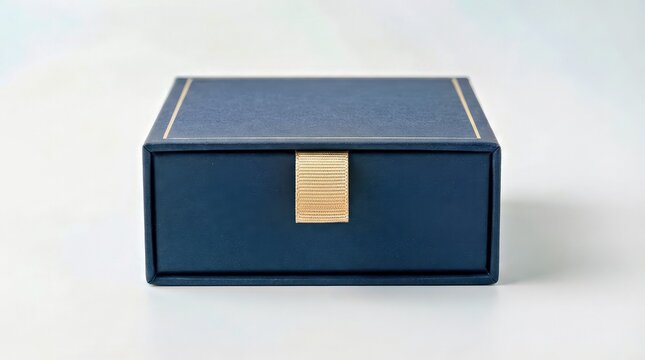 Navy Blue Gift Box With Gold Trim and Ribbon Pull Tab