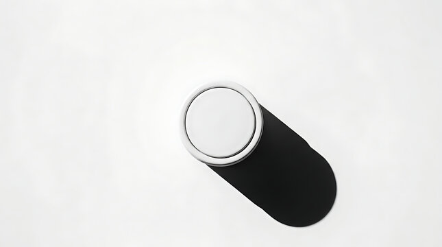 Top view of a white circular button on a white background