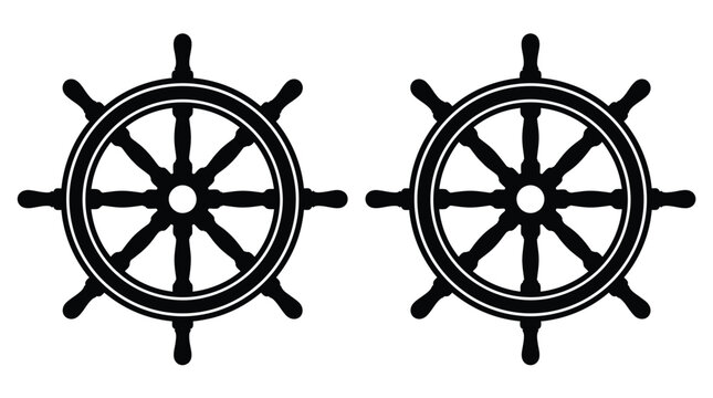 Nautical ships wheel vector graphic illustration showcasing two black steering wheels