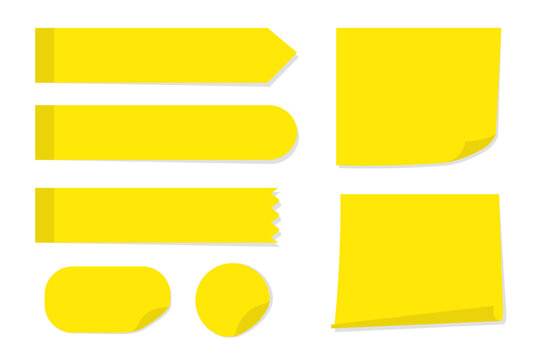yellow sticky notes in different shapes and sizes, for reminders, brainstorming, planning, office organization, stationery and business design