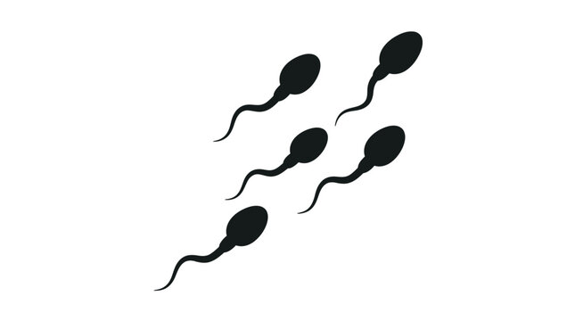 Minimalist black vector illustration featuring floating sperm cells