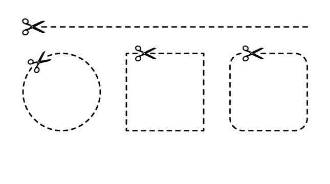 Detailed vector illustration featuring multiple black dashed cutting lines with scissors